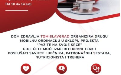 U utorak 26. rujna u prijepodnevnim satima na Trgu doktora Franje Tuđmana održat će se druga mobilna ordinacija projekta Pazite na svoje srce!